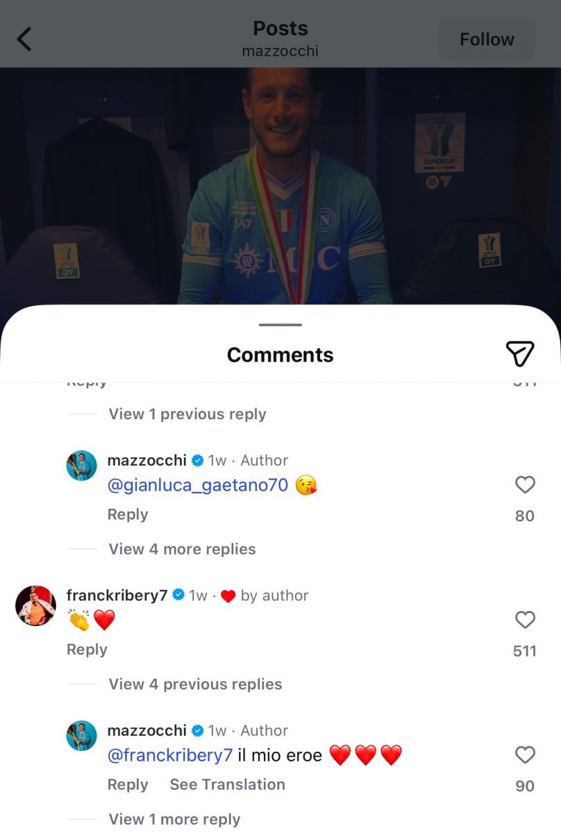 Ribery commenta il post di Mazzocchi